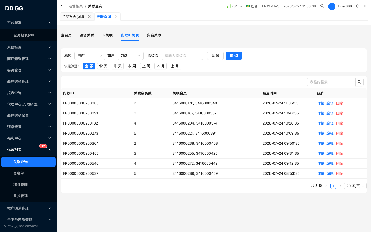 Tab · 指纹ID关联