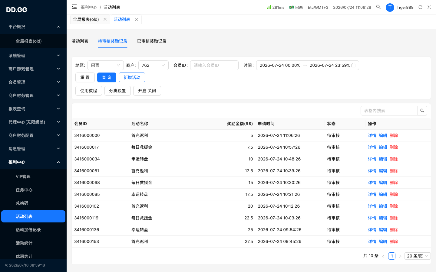 Tab · 待审核奖励记录